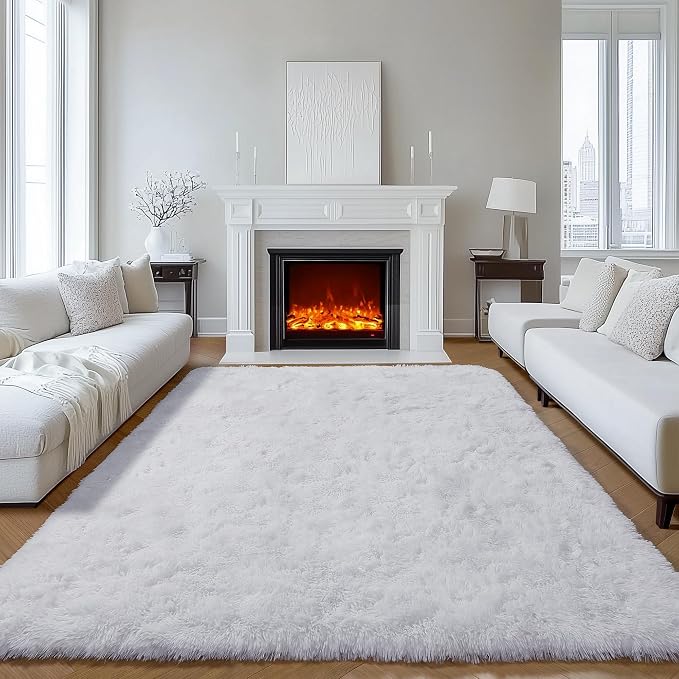 White Area Rugs for Bedroom Living Room, Fluffy 4x6 Soft Shag Plush Bedside Rug - Image 4