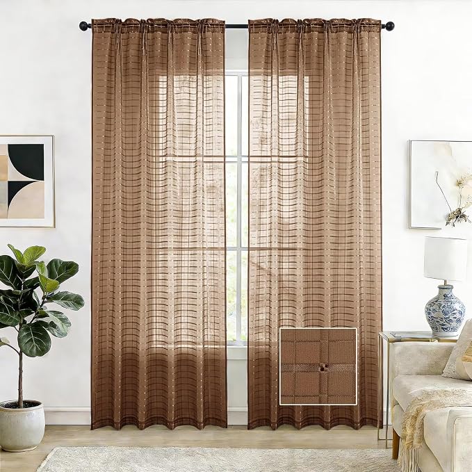 SpaceDresser Check Sheer Curtains 96 Inches Long by SpaceDresser