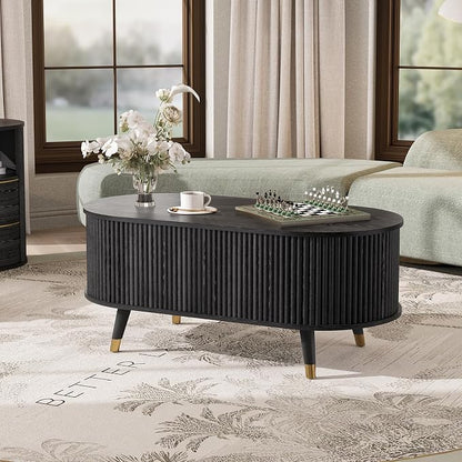 SULIVES Oval Coffee Table with Storage, Small Fluted Center Table - Image 6