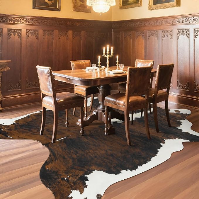 Faux Cowhide Rug, Animal Cow Hide Rug, 6.2 x 5.2 Ft Black and Brown | Premium - Image 3