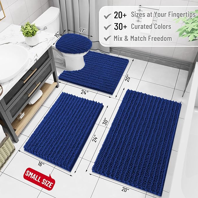 Arotive Luxury Chenille Bathroom Rug Mat, Extra Soft Thick Absorbent Shaggy Bath Rugs, Non-Slip Machine Wash Dry, Plush Bath Mats for Bathroom, Shower and Tub, 30x20, Royal Blue