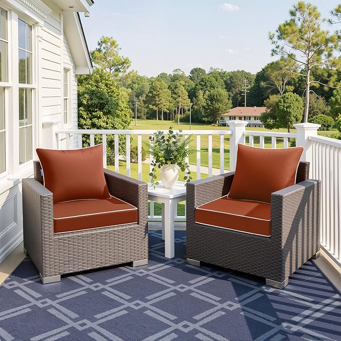MIULEE Burnt Orange Outdoor Seat Cushion 24x24 Inch Waterproof & 3 Year Fade - Image 2