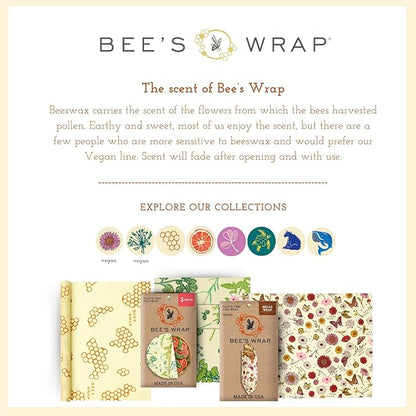 Bee's Wrap Beeswax Wraps for Food - Made in USA Reusable & Organic Food Wraps, Sandwich Wrap & Bowl Covers - Eco-Friendly Alternative to Aluminum Foil & Plastic Wrap, Botanical 3 Pack (S, M, L)