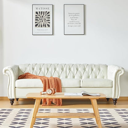 Chesterfield 3 Seater Sofa, Modern Leather Tufted Couch 3 Seater by RUSTYER