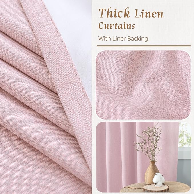 Pink 100% Blackout Linen Curtains 84 Inch - Image 7