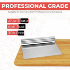 Bench Scraper for Baking, Food Scraper Stainless Steel Blade Dough Cutter with Engraved Measuring Guide & Equivalent Chart, Scraper Tool kitchen Use for Scrapping, Cutting, Chopping, 2 Pack -by RamPro