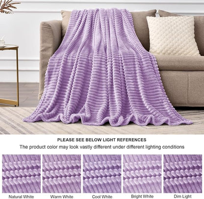 BEDELITE 3D Ribbed Lavender Fleece Throw Blanket - Image 7