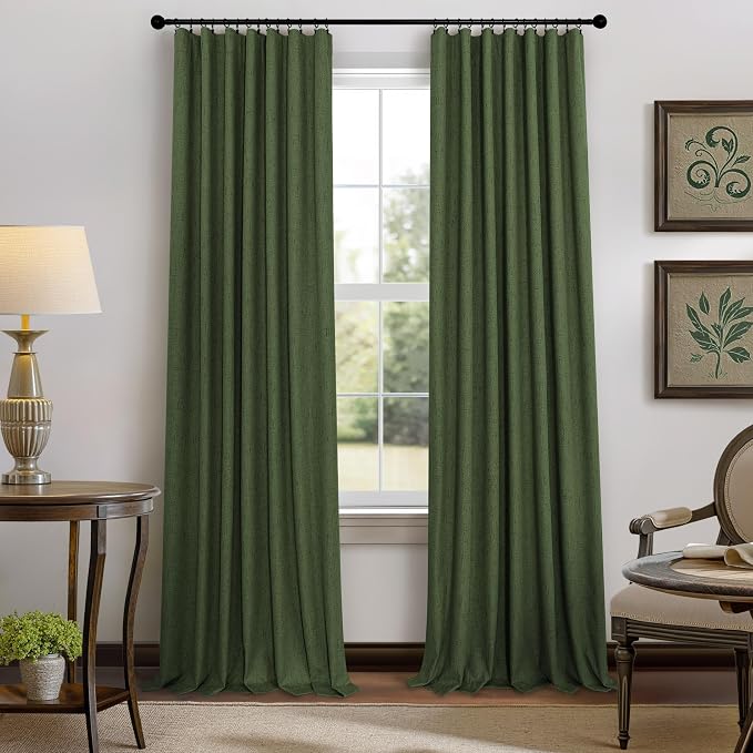 Olive Green Blackout Curtains 84 Inches Long 2 Panels Linen Boho Black Out Dark - Image 7