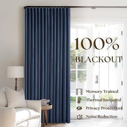 Navy Blue Blackout Linen Curtains 108 Inches Long - Image 3