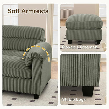HAOMARKETS Corduroy 3-Piece Sofa Set, Upholstered Ottoman and Accent Chair Sofa - Image 4