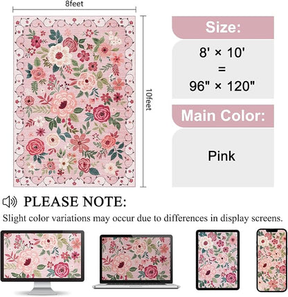DUKINO 8x10 Area Rugs, Floral Washable Living Room Rug Non Slip, Stain Resistant - Image 2