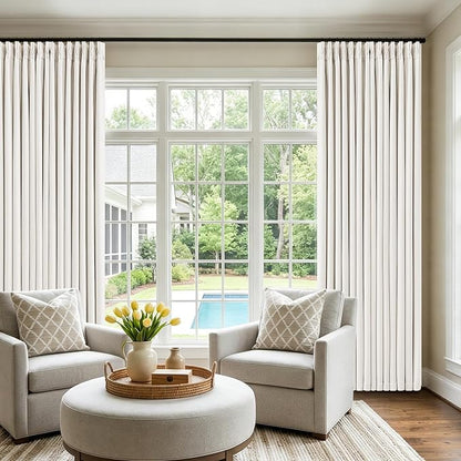 Ivory 94 Inch Long Blackout Curtains Thick Linen Pinch Pleated | Light Blocking - Image 5