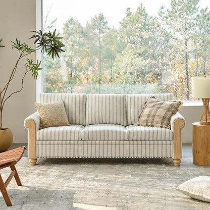 EcoHarbor Living 3-Seater Couch, Stripe 81" Mid-Century Modern Upholstered Sofa - Image 7