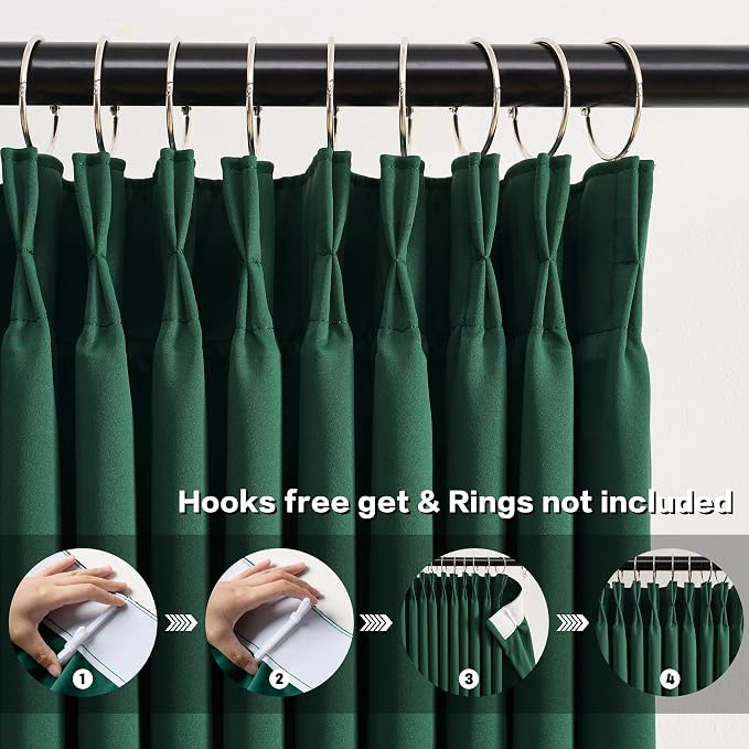 92 Inch Dark Green Pinch Pleated Blackout Curtains - Image 2