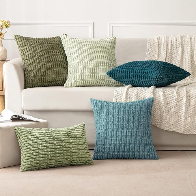 MIULEE Corduroy Decorative Throw Pillow Covers 20x20 Coastal Blue Pack of 2 | - Image 3