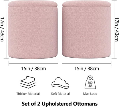 Cmishe Ottoman Poufs with Storage, Soft Upholstered Vanity Stool - Image 2