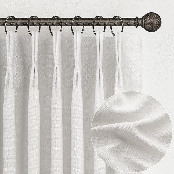 Unique Beige White 86 Inch Bedroom Curtains 2 Panel Sets, Modern Pinch Pleat by PleatedDrapes