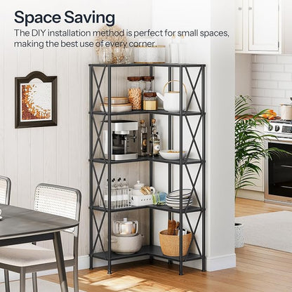 HOOBRO Corner Bookshelf, 5-Tier L-Shaped Bookcase, Industrial Open Display - Image 4