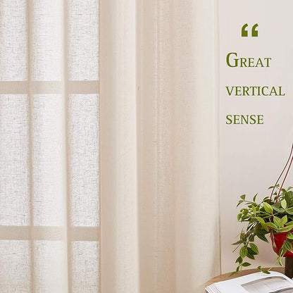 NICETOWN Natural Open Linen Weave Flax Sheer Window Curtains, Ring Top Semi - Image 5