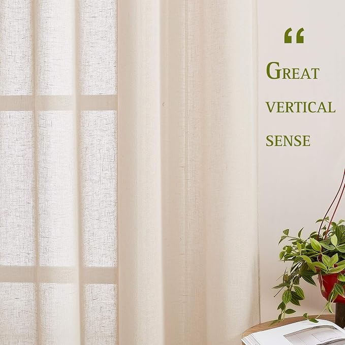 NICETOWN Semi Sheer Beige Curtains 84 inches Long, Grommet Retro Linen Curtains - Image 5