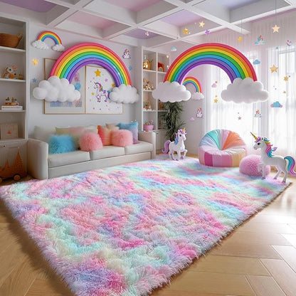 Fluffy Vibrant Area Rugs for Girls Bedroom, Plush Shaggy Colorful Rugs for Kids - Image 5