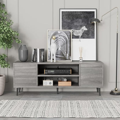 JUMMICO TV Stand for 65 Inch TV, Mid Century Modern TV Stand, Entertainment - Image 7