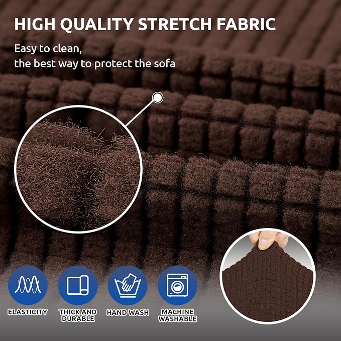 Stretch Loveseat Couch Cover, 2 Cushion Couch Slipcover, Chocolate | 1-Piece - Image 5