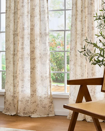 Extra Long Taupe Vintage Floral Linen Curtains Farmhouse 2 Panels | Elisa - Image 8
