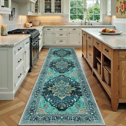 RELEANY Washable Area Rug, Runner 2'x7', Teal | Non-Slip, Water Repellent by RELEANY