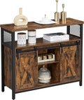 VASAGLE Buffet Cabinet, Coffee Bar Storage Cabinet, Sideboard with 2 Sliding Barn Doors, Adjustable Shelves, 13 x 39.4 x 31.5 Inches, for Living Room, Rustic Brown and Ink Black ULSC092B01