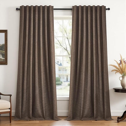 Topfinel 108 Inch Length Linen Curtains Chocolate Brown Curtain 2 Panels by Topfinel