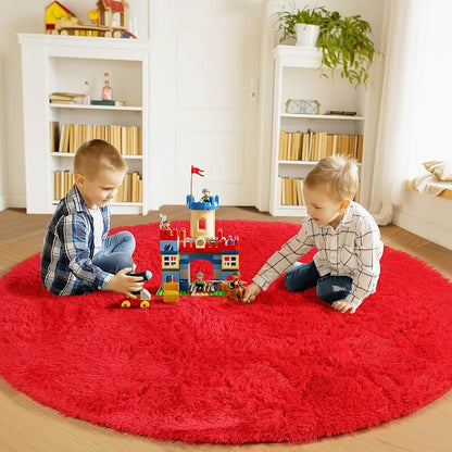 Red Round Area Rug 4ft, Soft Bedroom Circle Rugs Floor Mat - Image 3