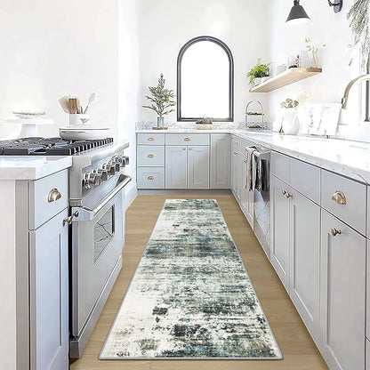 2'6''x8' Runner Rugs Washable Rug:Modern Abstract Hallway Teal Green Carpet | by GENTDRIZZ