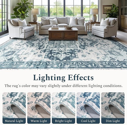Rugflix 9x12 Area Rugs for Living Room, Washable Light Blue Large Rug | Machine - Image 6