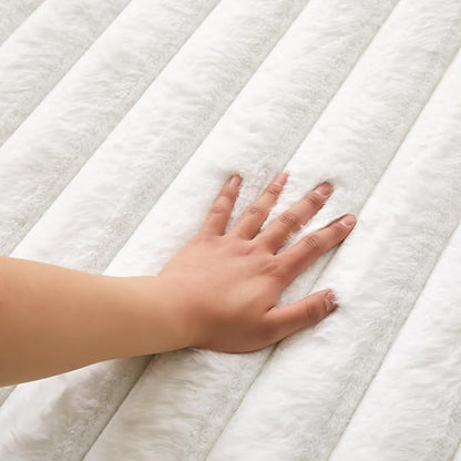 White Rabbit Striped Plush Rug 4'x6', Fluffy Faux Fur Shaggy Area Rug - Image 4