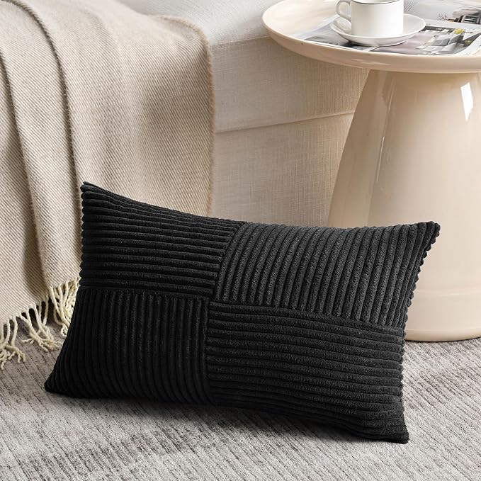 Fancy Homi 2 Packs Black Lumbar Decorative Throw Pillow Covers 12x20 Inch - Image 2