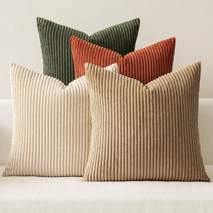 MIULEE Fall Corduroy Decorative Throw Pillow Covers Rust-Olive Green 18x18 | by MIULEE