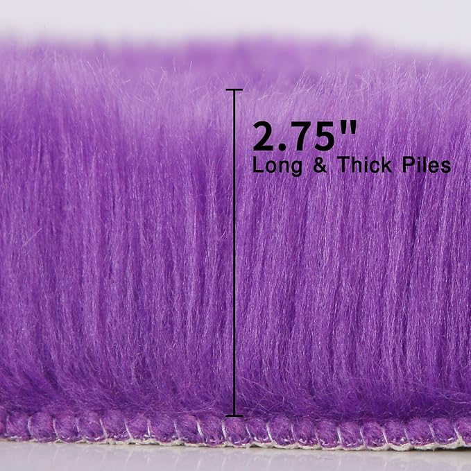 duduta Purple Faux Sheepskin Fur Rug 3x5 ft, Fluffy Carpet Rug | Shag Fuzzy - Image 3
