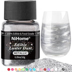 NiHome Edible Food-Grade Glitter Powder Glimmer Luster Dust Metallic Fancy Food Decorating Sprinkle Glimmery Dust for Drink Wine Beverage Cake Bakery Vegan Allergen-Free (Metallic, 0.35oz/10g)