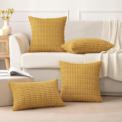 MIULEE Corduroy Decorative Throw Pillow Covers 18x18 Yellow Pack of 2 | Soft - Image 5