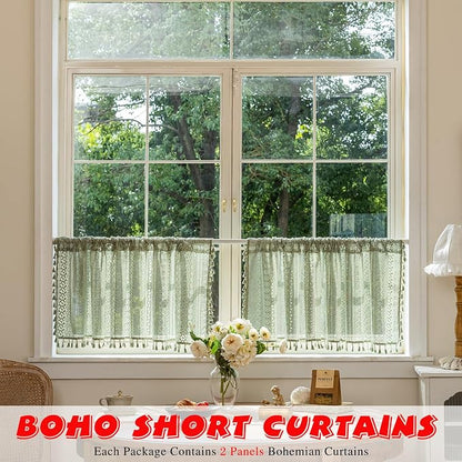 Sutuo Home Sage Green Sheer Boho Short Curtains Valance - Image 2