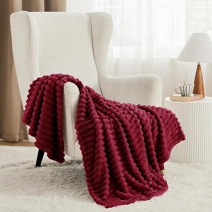 Bedsure Soft Twin Blanket for Bed Decor Gifts Deep Red 60"x80" | Birthday Gifts - Image 3