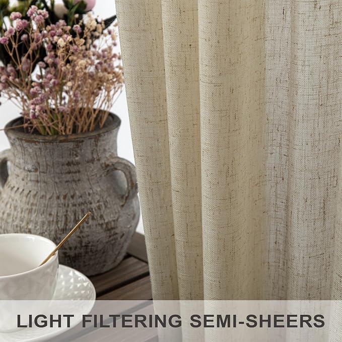 Burlywood Birch Taupe Beige Linen Curtains 96 Inches Long - Image 4
