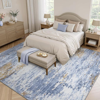 8x10 Area Rug for Living Room, Abstract Washable Large Rugs, Light Blue | - Image 2