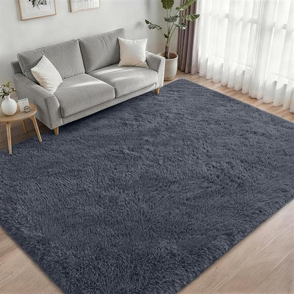 Area Rug Living Room Bedroom: 4x6 Fluffy Plush Shag Carpet Grey | - Image 2