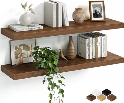 Fun Memories Floating Shelves for Wall, 32 Inch Set of 2 Rustic Wood Wall by FunMemories