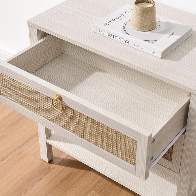 SICOTAS 26.7" Wide Boho Rattan Nightstand, Large Side Table - Image 8