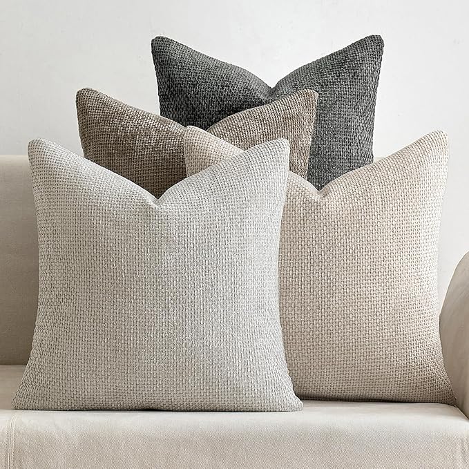 MIULEE Soft Decorative Chenille Euro Pillow Covers Neutral 24x24 Pack of 4 | by MIULEE