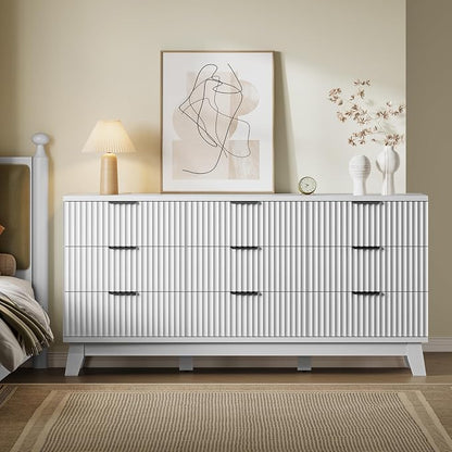 BORNOON 63" Long Dresser for Bedroom, 9-Drawer Fluted Dresser, Extra-Wide Wood - Image 4