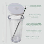 Reusable Iced Coffee Cup (16 Oz/Grande), Leak Proof and Double Wall Insulated Iced Coffee Tumbler, Come with Reusable Plastic and Metal Straws and Straw Cleaner